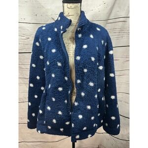 Croft & Barrow Womens Fleece Jacket Navy Blue White Polka Dot Zip Up Size XL